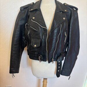 Vintage New Age Leather Bomber Motorcycle Biker Jacket Womens XL black coat